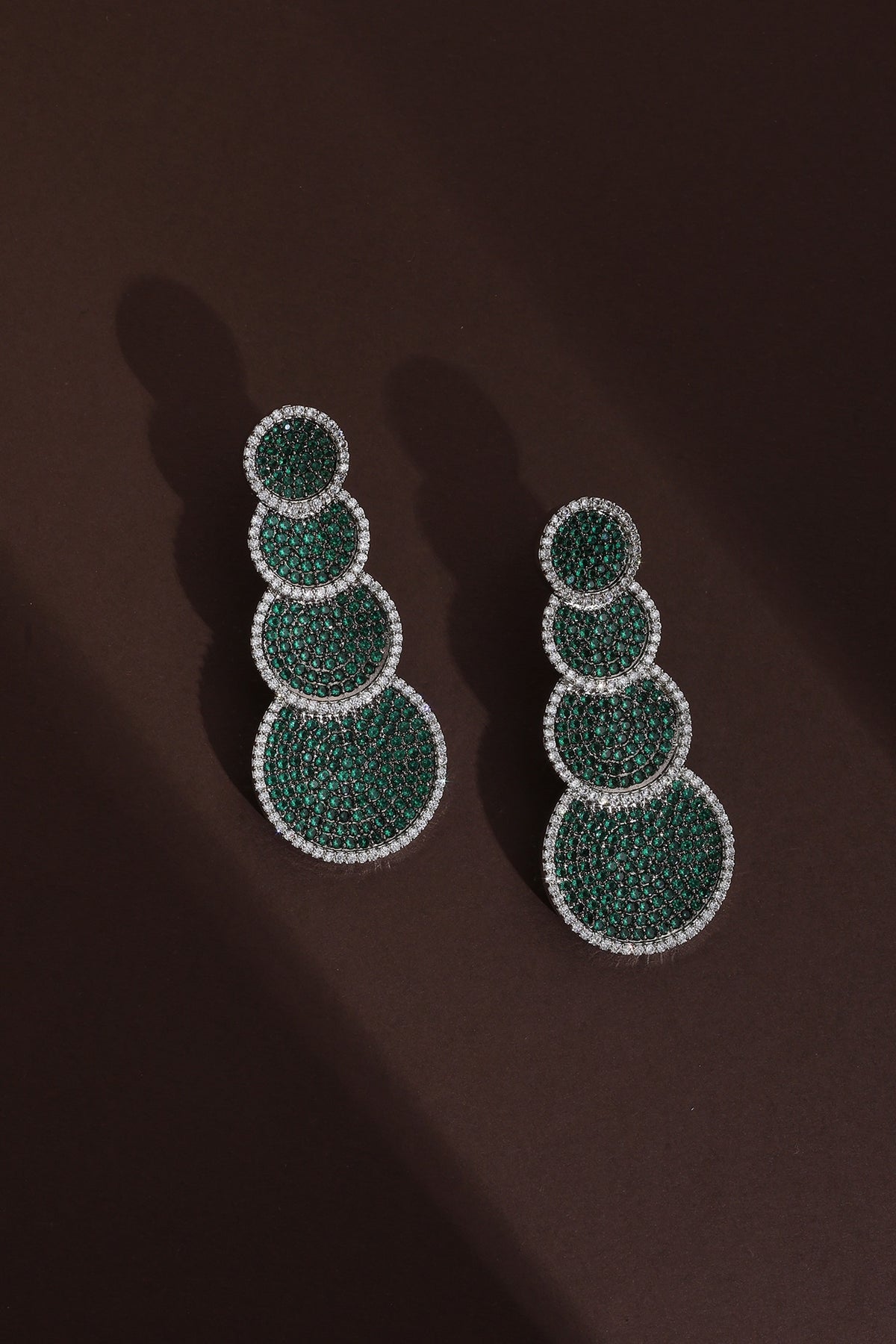 Black Rhodium Finish Green Zircon Dangler Earrings