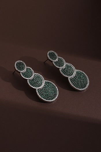 Black Rhodium Finish Green Zircon Dangler Earrings