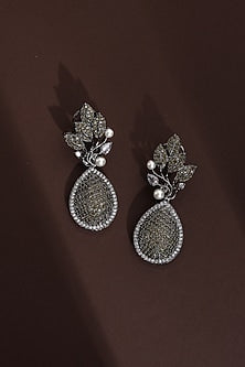 Black Rhodium Finish Champagne Zircon Dangler Earrings