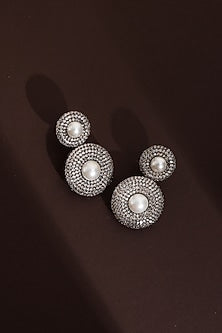 Black Rhodium Finish Champagne Zircon Dangler Earrings