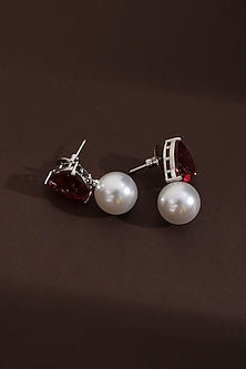 Black Rhodium Finish Red Zircon Stud Earrings