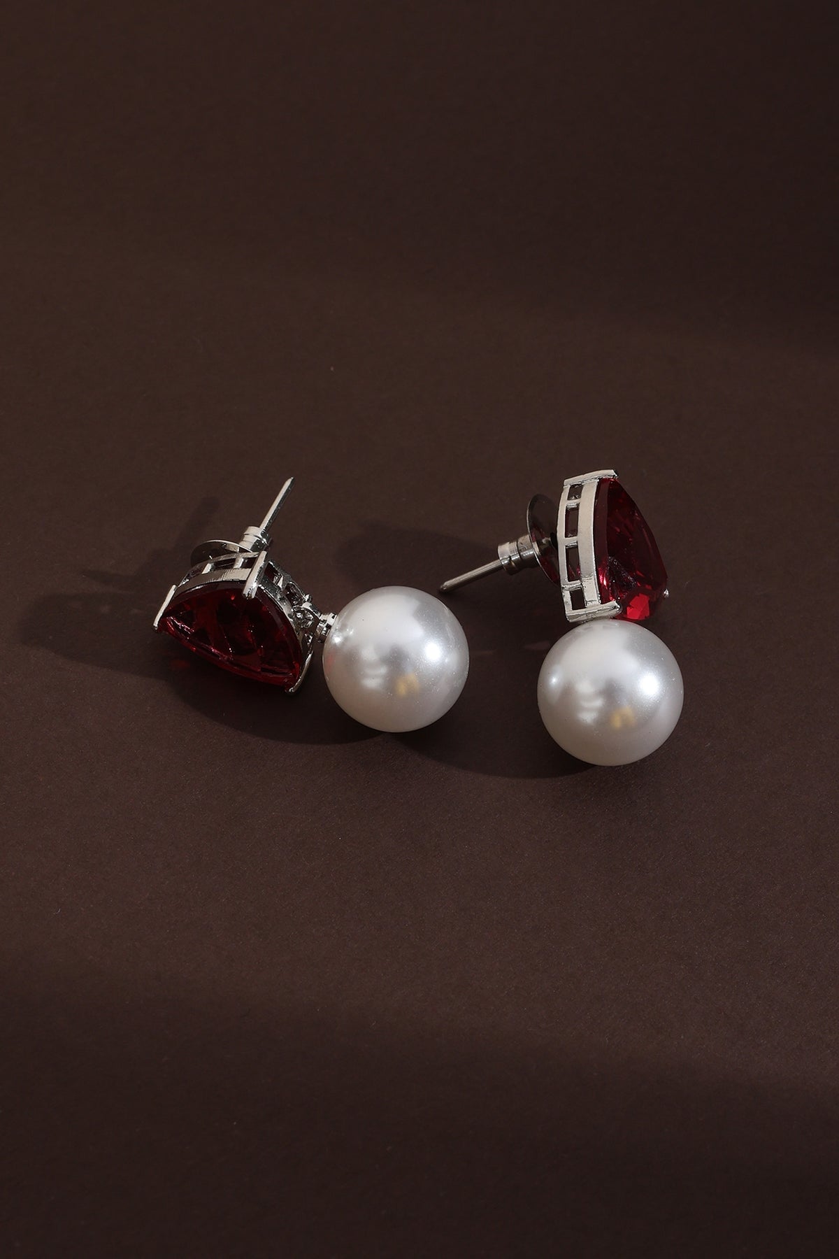 Black Rhodium Finish Red Zircon Stud Earrings