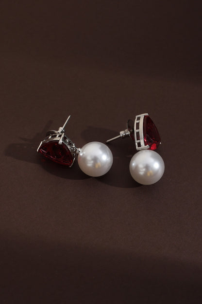 Black Rhodium Finish Red Zircon Stud Earrings