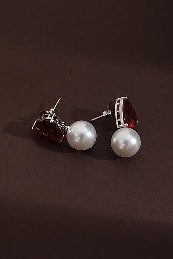 Black Rhodium Finish Red Zircon Stud Earrings