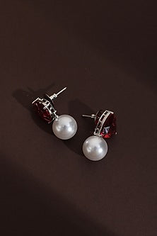Black Rhodium Finish Red Zircon Stud Earrings
