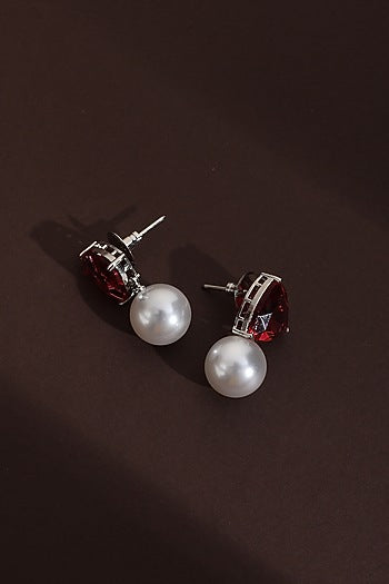 Black Rhodium Finish Red Zircon Stud Earrings