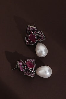 Black Rhodium Finish Magenta Zircon Stud Earrings