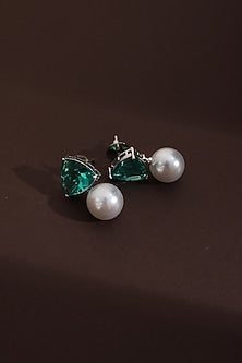 Black Rhodium Finish Green Zircon Stud Earrings