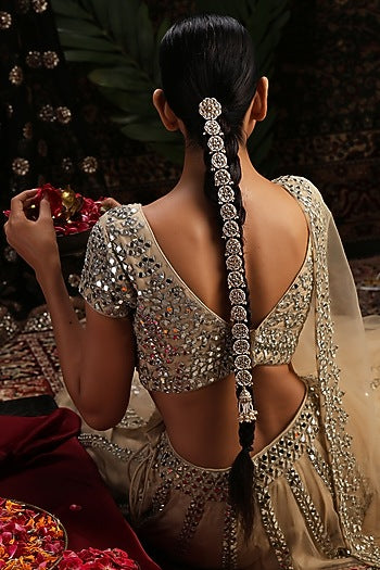 Gold Finish Kundan Polki Handcrafted Braid Pin