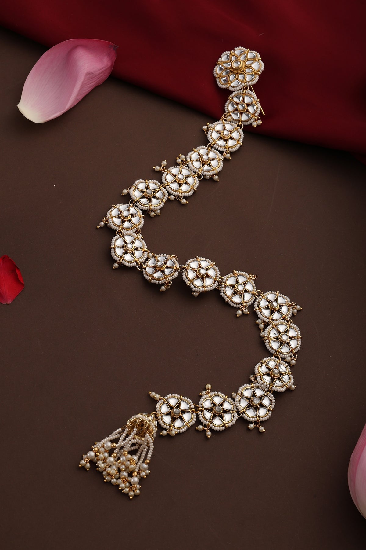 Gold Finish Kundan Polki Handcrafted Braid Pin