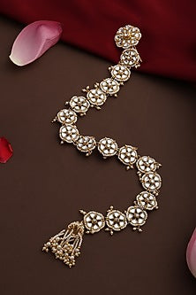 Gold Finish Kundan Polki Handcrafted Braid Pin