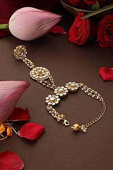 Gold Finish Kundan Polki Handcrafted Haathphool