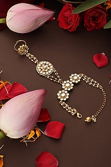 Gold Finish Kundan Polki Handcrafted Haathphool