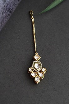 Gold Finish Kundan Polki Handcrafted Maang Tikka