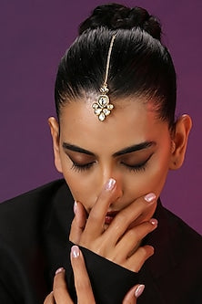 Gold Finish Kundan Polki Handcrafted Maang Tikka