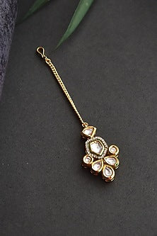 Gold Finish Kundan Polki Handcrafted Maang Tikka