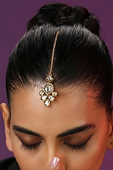 Gold Finish Kundan Polki Handcrafted Maang Tikka