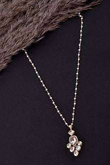 Gold Finish Kundan Polki & Pearl Handcrafted Long Necklace
