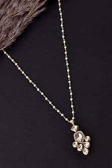 Gold Finish Kundan Polki & Pearl Handcrafted Long Necklace