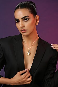 Gold Finish Kundan Polki & Pearl Handcrafted Long Necklace