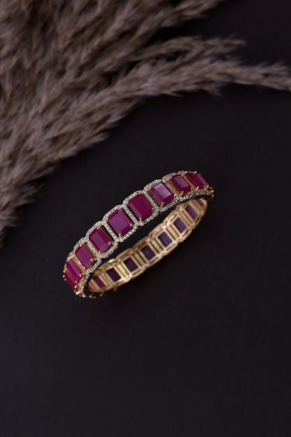 Gold Finish Ruby Synthetic Stone Handcrafted Bracelet