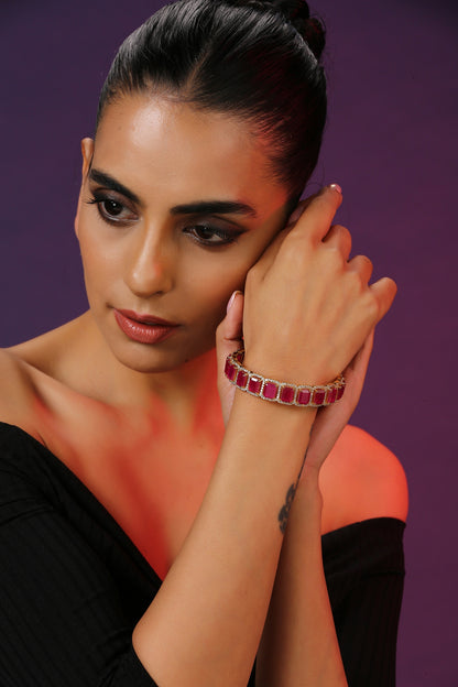 Gold Finish Ruby Synthetic Stone Handcrafted Bracelet