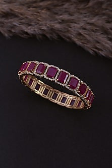 Gold Finish Ruby Synthetic Stone Handcrafted Bracelet