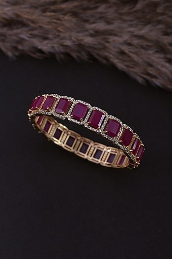 Gold Finish Ruby Synthetic Stone Handcrafted Bracelet