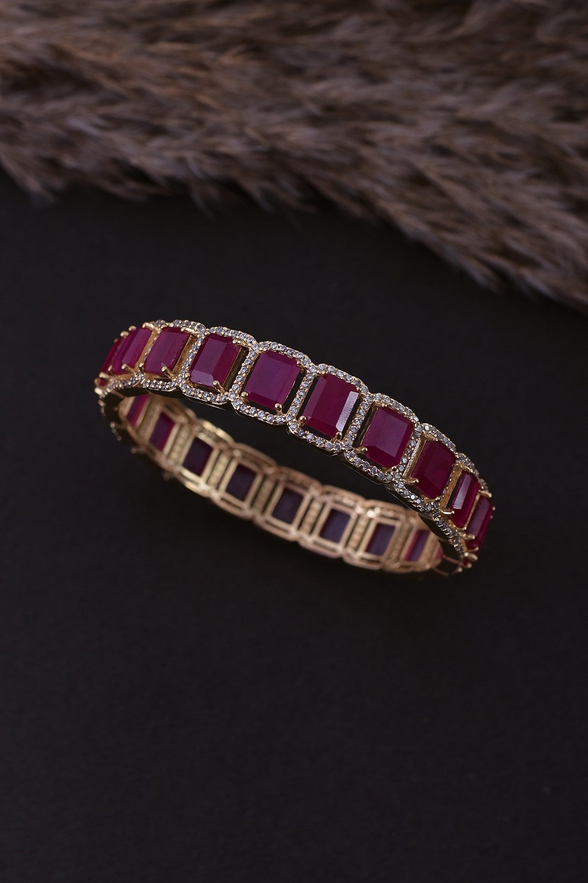 Gold Finish Ruby Synthetic Stone Handcrafted Bracelet