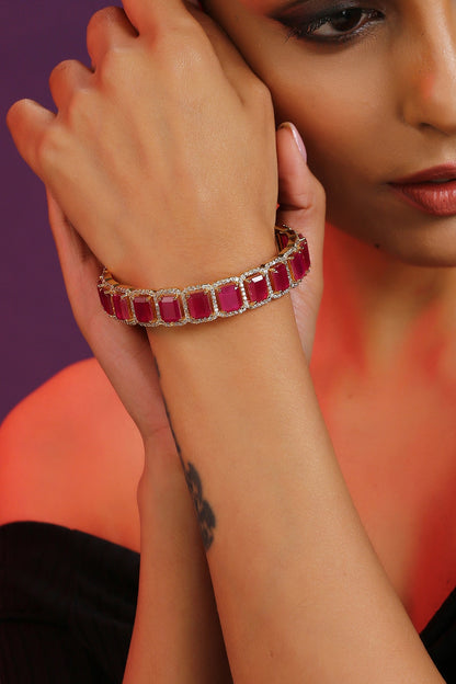 Gold Finish Ruby Synthetic Stone Handcrafted Bracelet