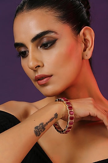 Gold Finish Ruby Synthetic Stone Handcrafted Bracelet