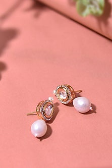 Gold Finish Kundan Polki & Pearl Dangler Earrings