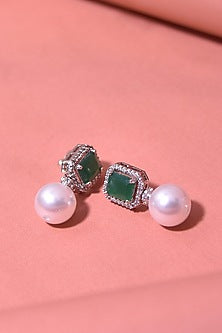 White Finish Zircon & Pearl Dangler Earrings