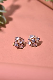 Rose Gold Finish Kundan Polki Stud Earrings