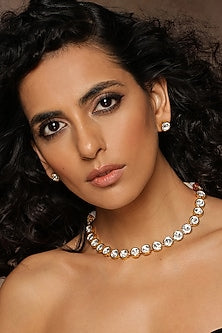 Rose Gold Finish Kundan Polki Necklace Set