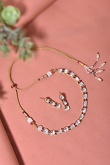 Rose Gold Finish Kundan Polki Necklace Set