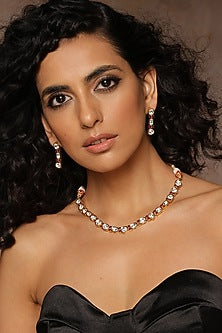 Rose Gold Finish Kundan Polki Necklace Set