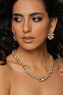Gold Finish Kundan Polki Necklace Set