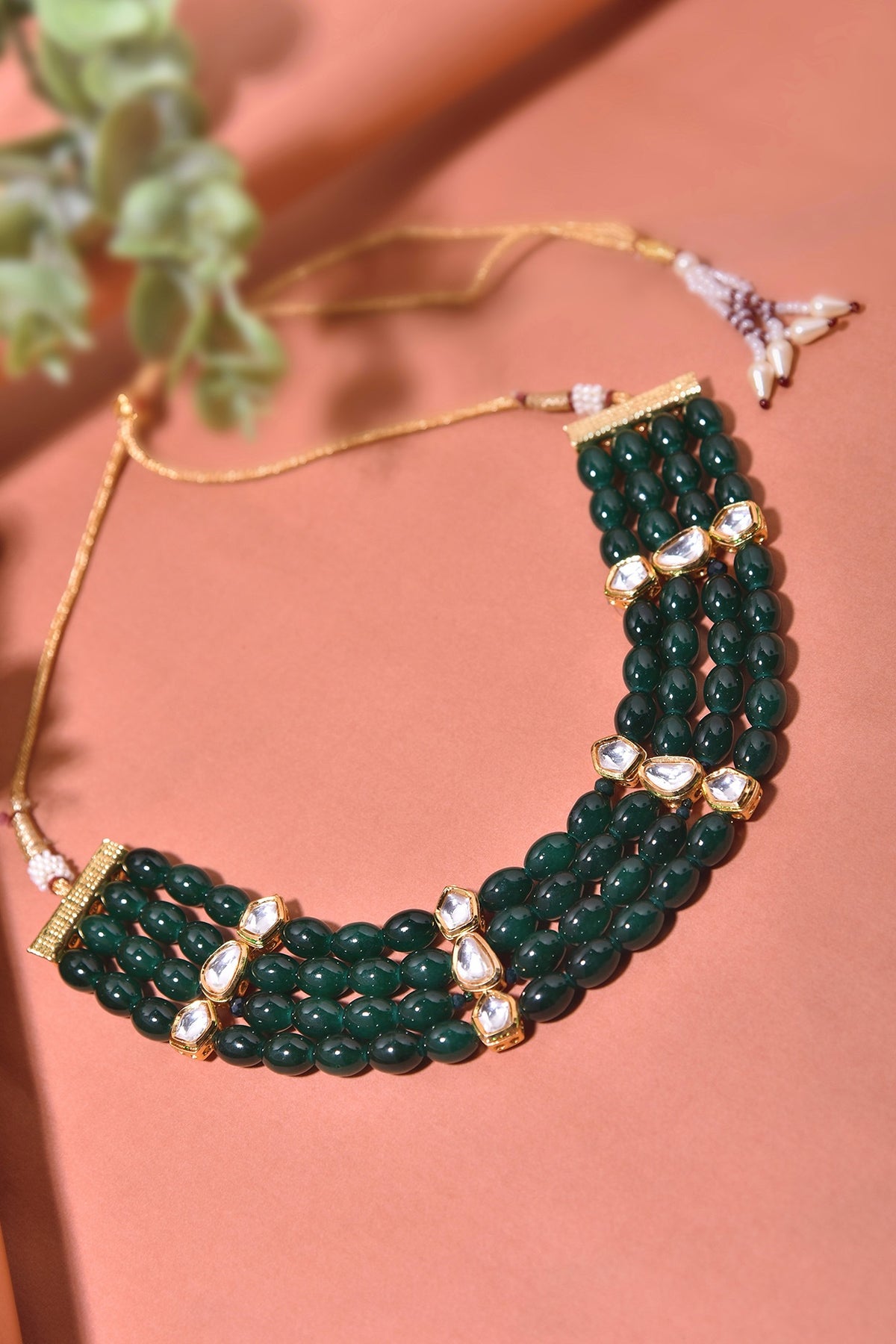 Gold Finish Kundan Polki Choker Necklace