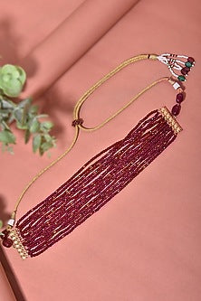 Gold Finish Red Beaded Choker Necklace