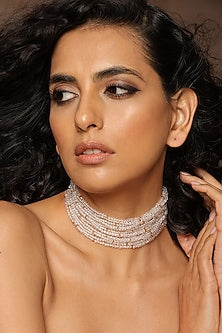 Gold Finish Beaded Choker Necklace