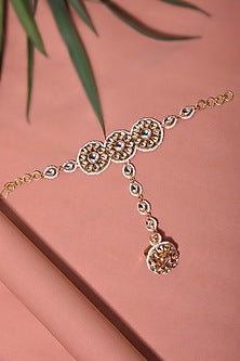 Gold Finish Kundan Polki & Pearl Hathphool