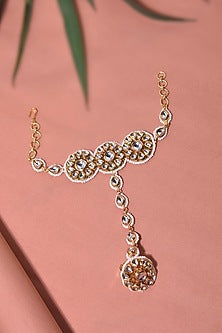 Gold Finish Kundan Polki & Pearl Hathphool
