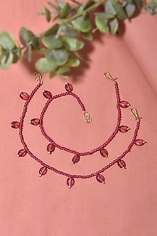 Gold Finish Stone & Beaded Anklets (Set Of 2)