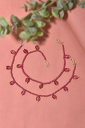 Gold Finish Stone & Beaded Anklets (Set Of 2)