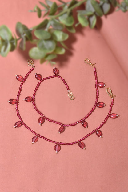 Gold Finish Stone & Beaded Anklets (Set Of 2)