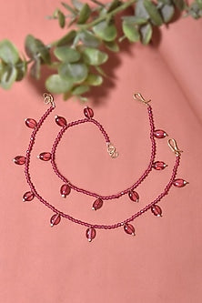Gold Finish Stone & Beaded Anklets (Set Of 2)