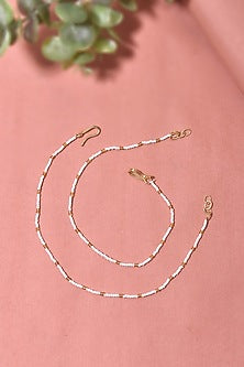 Gold Finish Kundan Polki & Pearl Anklets (Set Of 2)