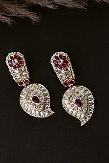 Gold Finish Red Kundan Polki Handcrafted Dangler Earrings