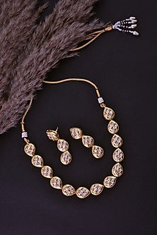 Gold Finish Kundan Polki Handcrafted Necklace Set